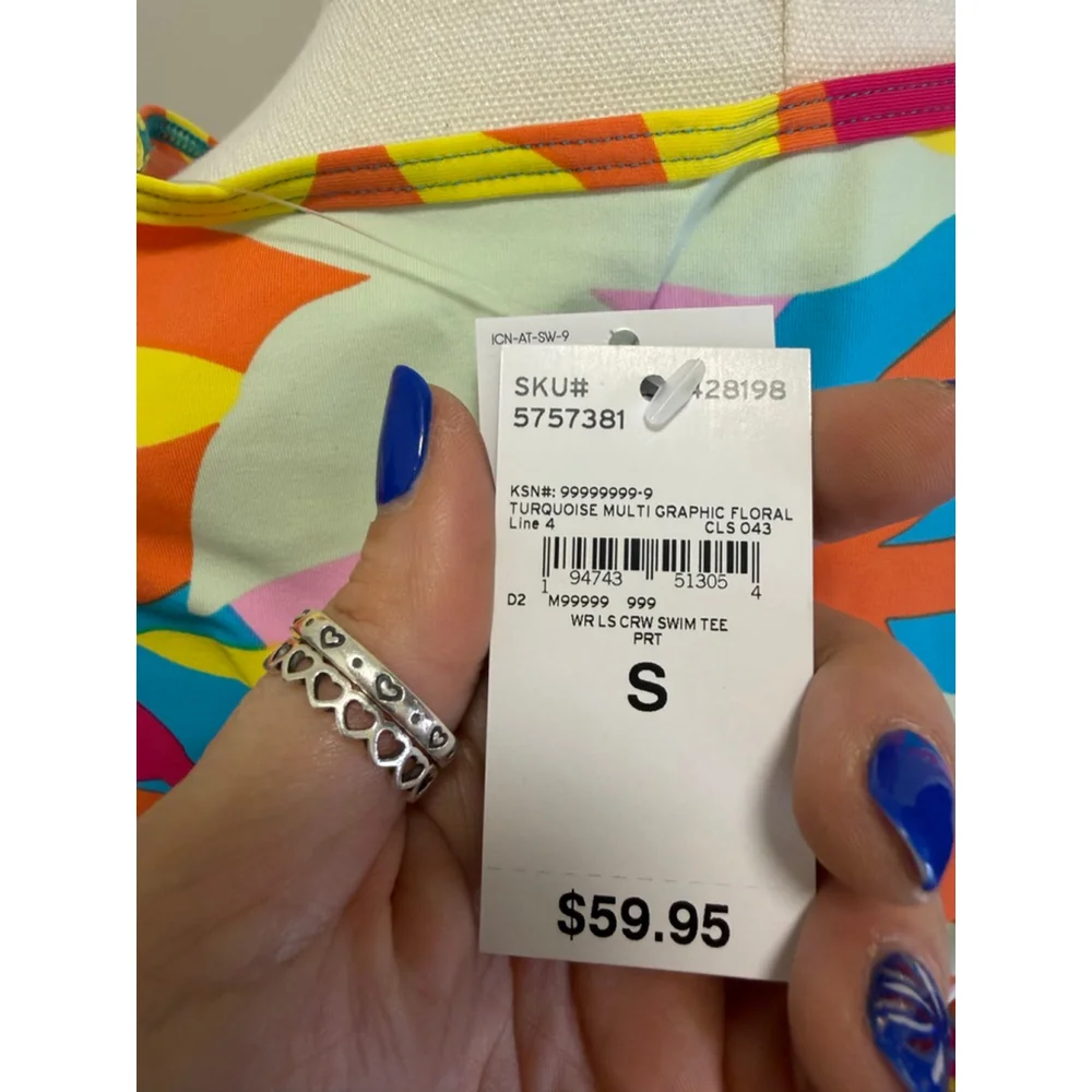 Lands’ End Turquoise Multi Floral Rash Guard Swim Shirt S NWT - Picture 4 of 5